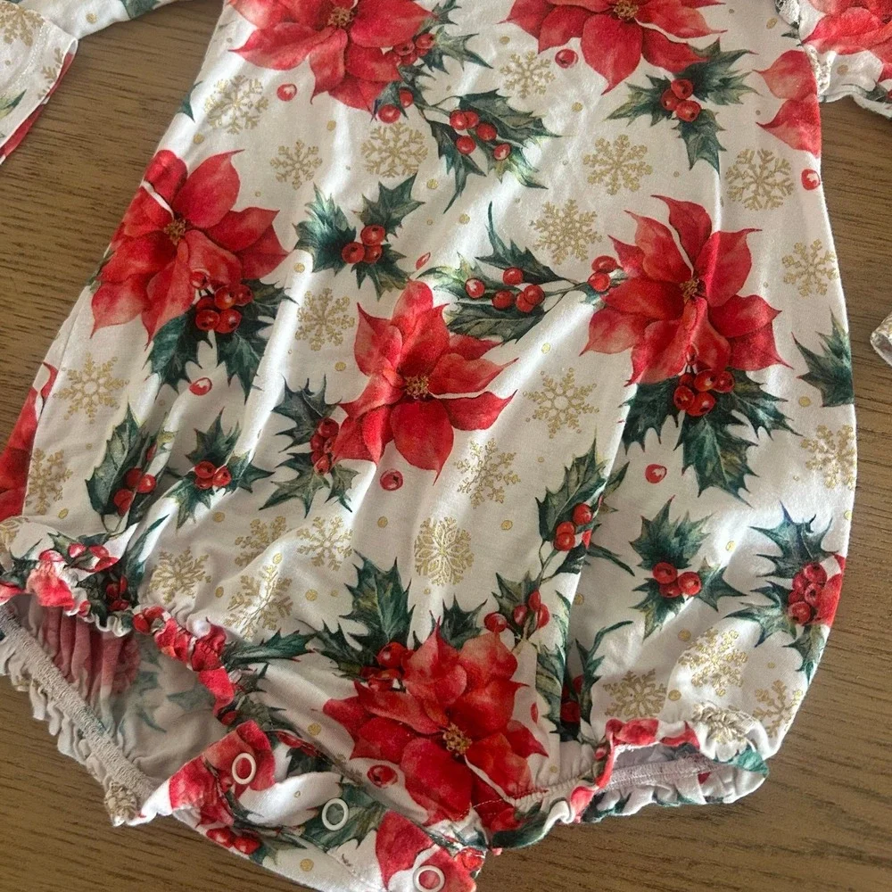Posh Peanut Bubble Bodysuit Holiday Christmas  Poinsettia Red & Gold 18-24 Month
